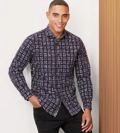 Jermyn & Bond Casual Shirts*Long Sleeve Flocking Casual Shirt Purple