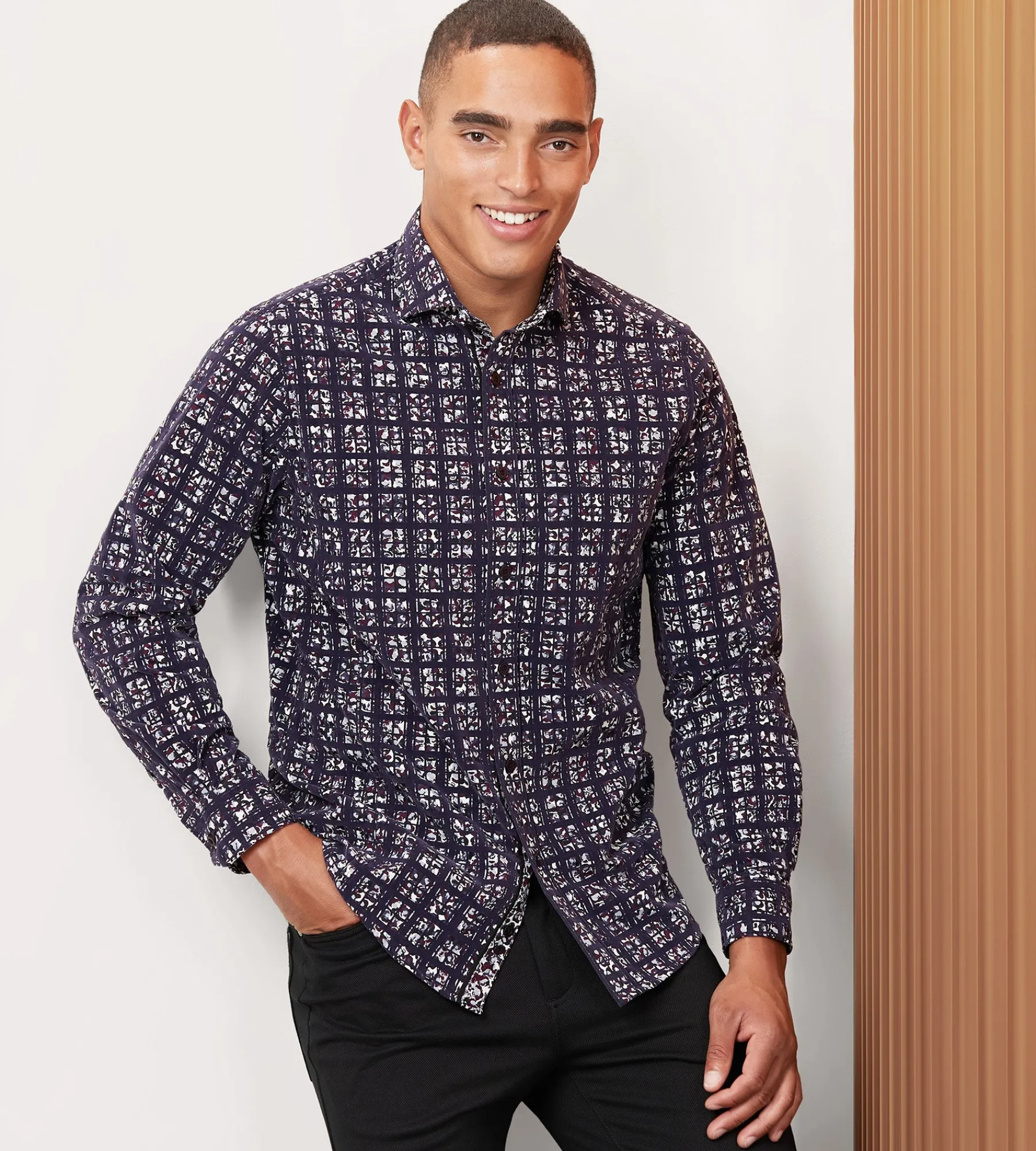 Jermyn & Bond Casual Shirts*Long Sleeve Flocking Casual Shirt Purple