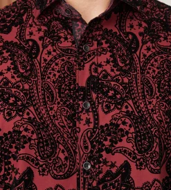 Jermyn & Bond Casual Shirts*Long Sleeve Flocking Casual Shirt Burgundy