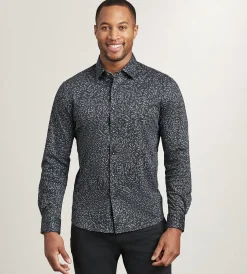 Hechter Paris Casual Shirts*Long Sleeve 360 Stretch Botanical Print Sport Shirts Black
