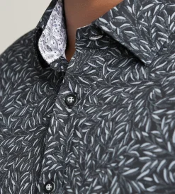 Hechter Paris Casual Shirts*Long Sleeve 360 Stretch Botanical Print Sport Shirts Black