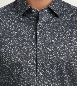 Hechter Paris Casual Shirts*Long Sleeve 360 Stretch Botanical Print Sport Shirts Black