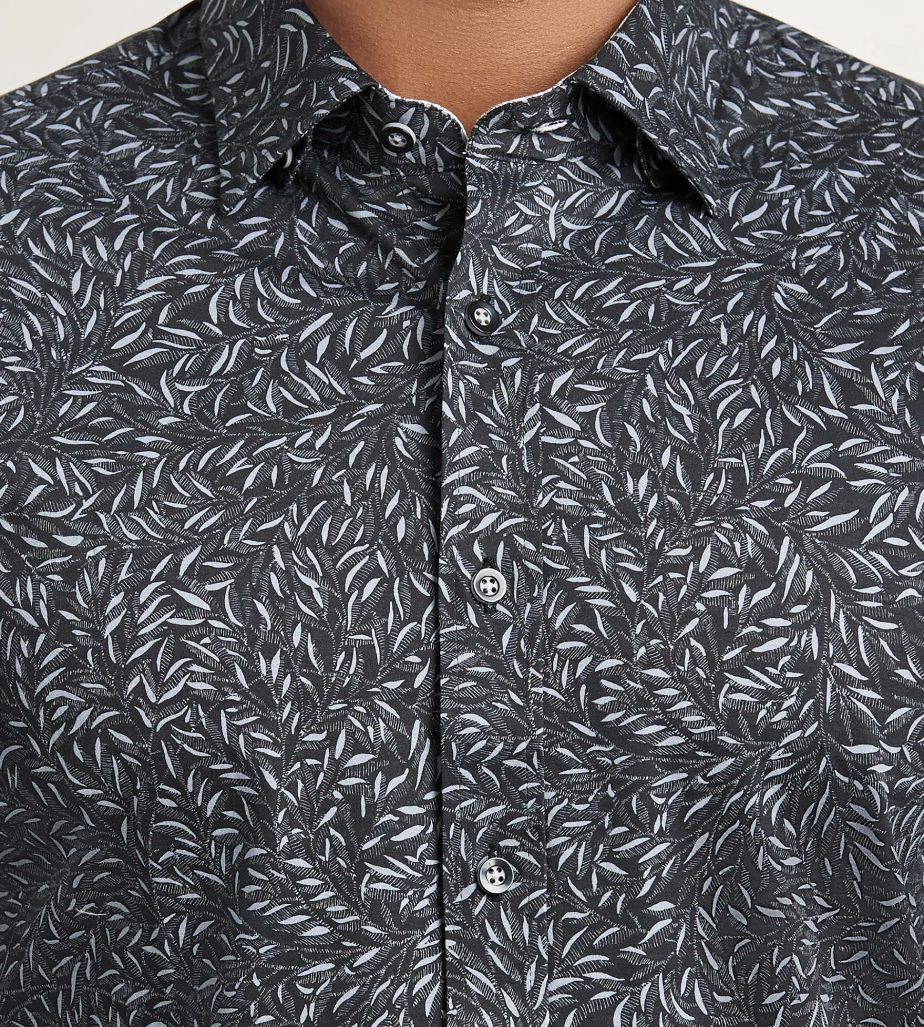 Hechter Paris Casual Shirts*Long Sleeve 360 Stretch Botanical Print Sport Shirts Black