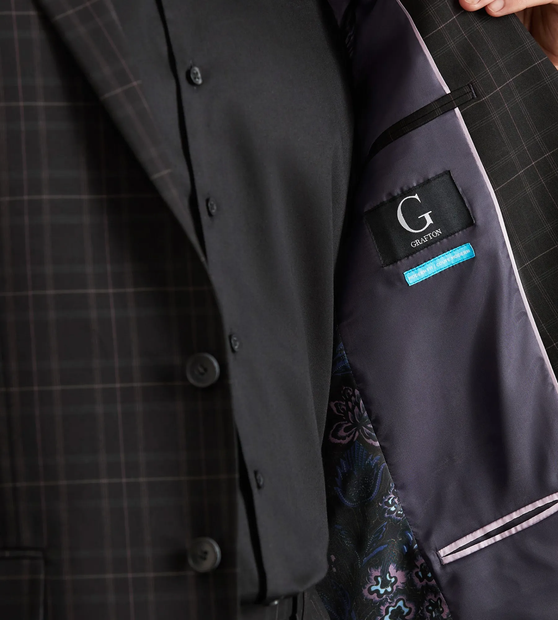 G Grafton Suit Separates*Modern Fit Black Plaid Suit