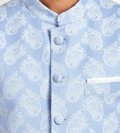 G Grafton Nehru Jackets|Suit Separates*Modern Fit Blue Jacquard Nehru Suit