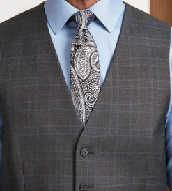 DKNY Vests*Modern Fit Plaid Suit Vest Brown