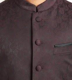 G Grafton Nehru Jackets|Suit Separates*Modern Fit Burgundy Jacquard Nehru Suit