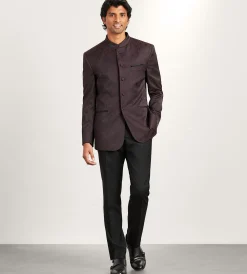 G Grafton Nehru Jackets|Suit Separates*Modern Fit Burgundy Jacquard Nehru Suit