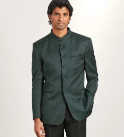 G Grafton Nehru Jackets|Suit Separates*Modern Fit Forest Green Jacquard Nehru Suit