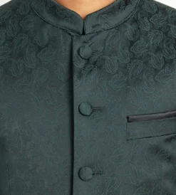 G Grafton Nehru Jackets|Suit Separates*Modern Fit Forest Green Jacquard Nehru Suit