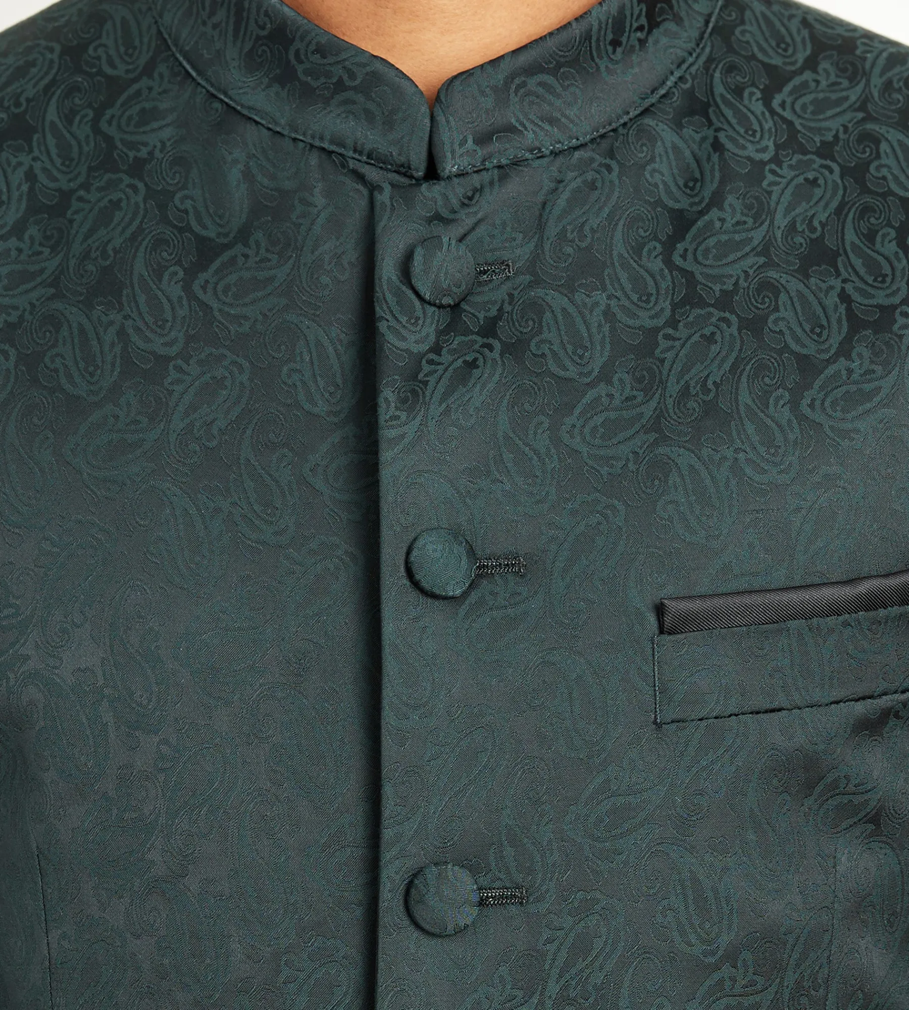 G Grafton Nehru Jackets|Suit Separates*Modern Fit Forest Green Jacquard Nehru Suit