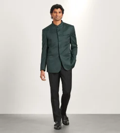 G Grafton Nehru Jackets|Suit Separates*Modern Fit Forest Green Jacquard Nehru Suit