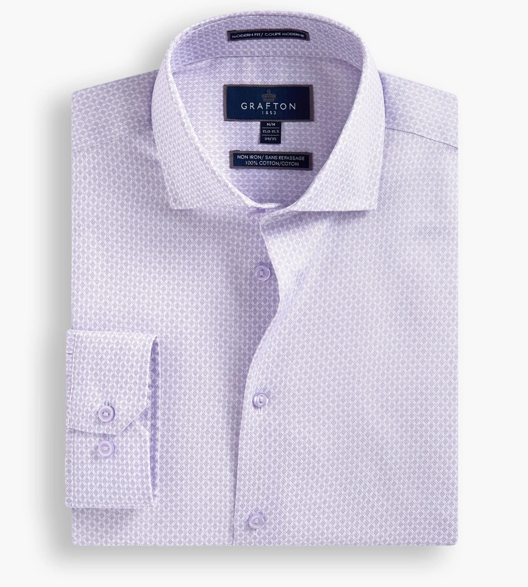 Grafton 1853 Dress Shirts*Modern Fit Geo Print Non-Iron Dress Shirt Lavender