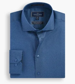 Grafton 1853 Dress Shirts*Modern Fit Geo Print Non-Iron Dress Shirt Navy