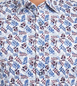 Hechter Paris Casual Shirts*Modern Fit Long Sleeve Botanical Pattern 360 Stretch Casual Shirt Light blue