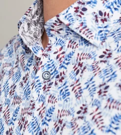 Hechter Paris Casual Shirts*Modern Fit Long Sleeve Botanical Pattern 360 Stretch Casual Shirt Light blue
