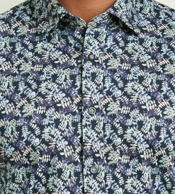 Hechter Paris Casual Shirts*Modern Fit Long Sleeve Botanical Pattern 360 Stretch Casual Shirt Navy