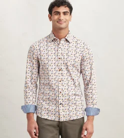 Hechter Paris Casual Shirts*Modern Fit Long Sleeve Diamond Pattern 360 Stretch Casual Shirt Yellow