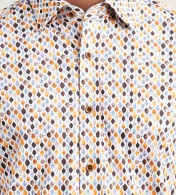 Hechter Paris Casual Shirts*Modern Fit Long Sleeve Diamond Pattern 360 Stretch Casual Shirt Yellow