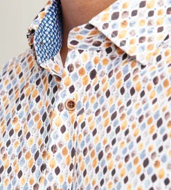 Hechter Paris Casual Shirts*Modern Fit Long Sleeve Diamond Pattern 360 Stretch Casual Shirt Yellow