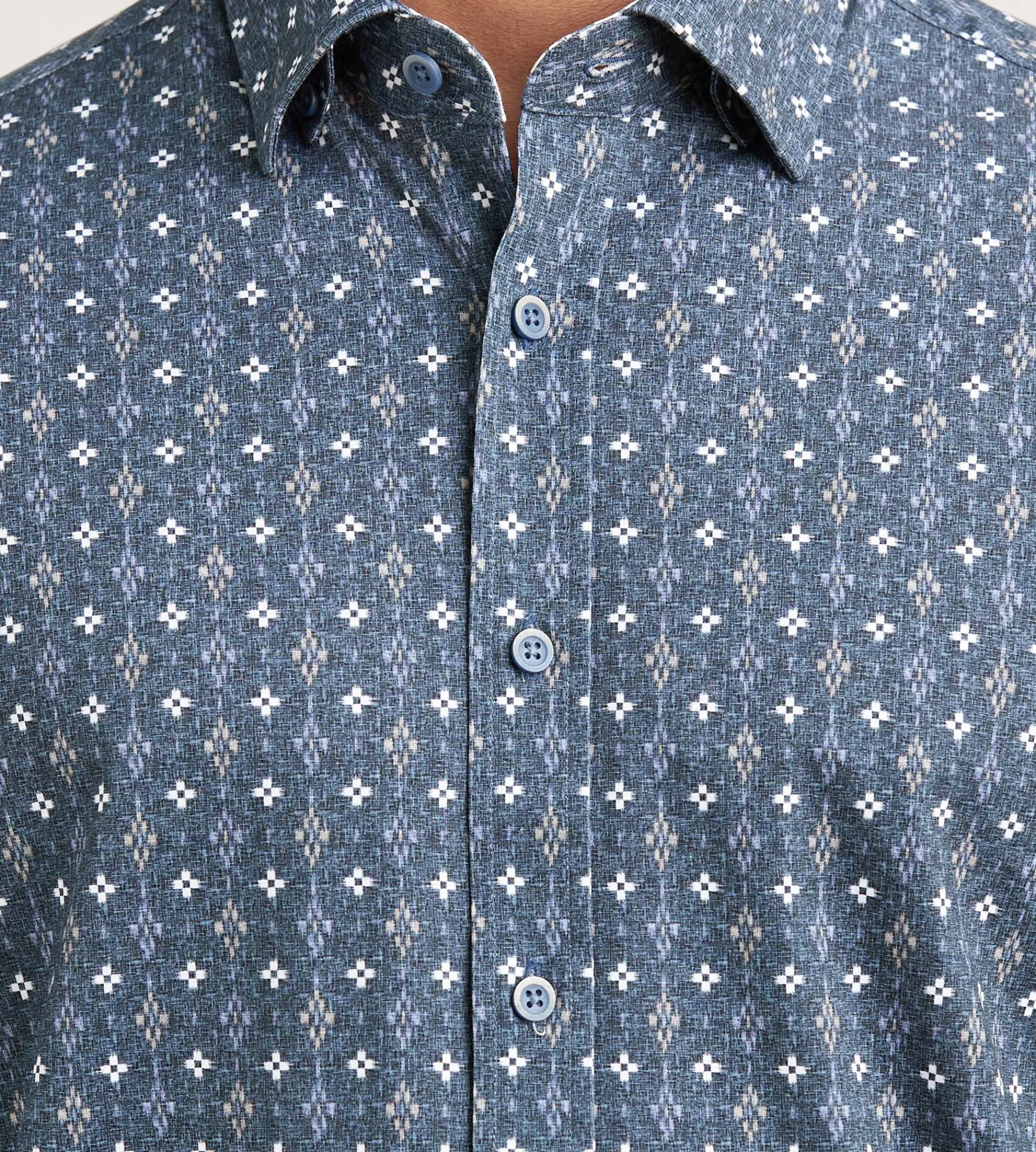 Hechter Paris Casual Shirts*Modern Fit Long Sleeve Floral Pattern 360 Stretch Casual Shirt Denim