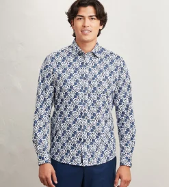 Hechter Paris Casual Shirts*Modern Fit Long Sleeve Floral Pattern 360 Stretch Casual Shirt Navy