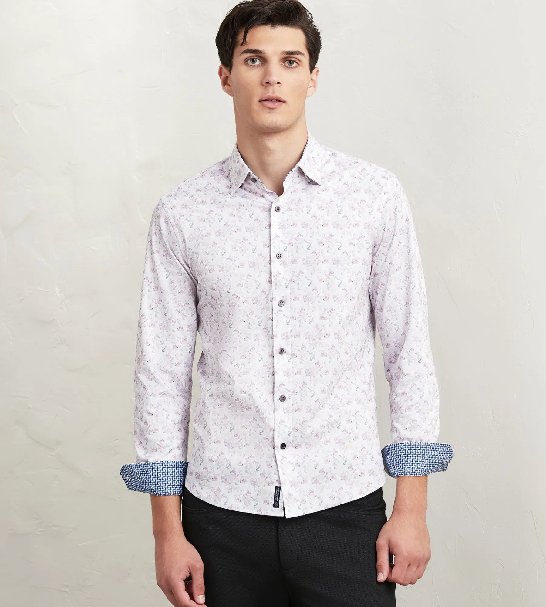 Hechter Paris Casual Shirts*Modern Fit Long Sleeve Geo Pattern 360 Stretch Casual Shirt Multi