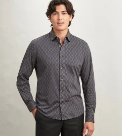Hechter Paris Casual Shirts*Modern Fit Long Sleeve Geo Pattern 360 Stretch Casual Shirt Navy