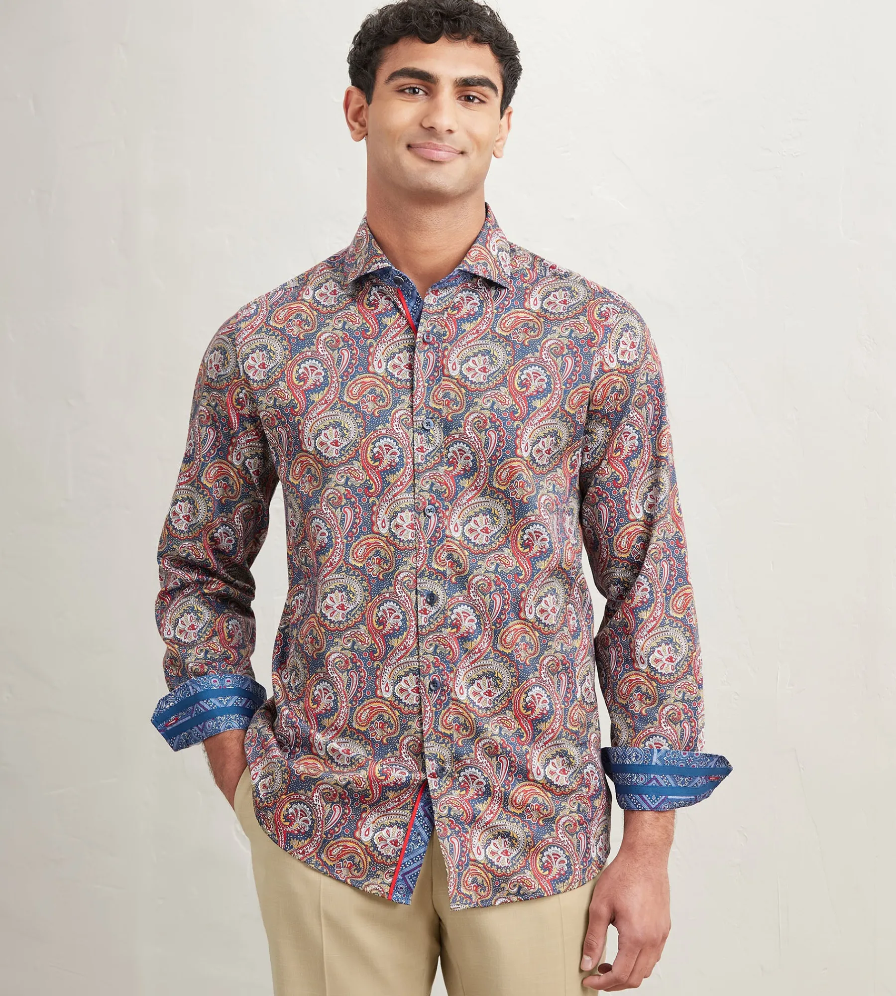 Jermyn & Bond Casual Shirts*Modern Fit Long Sleeve Printed Casual Shirt Navy