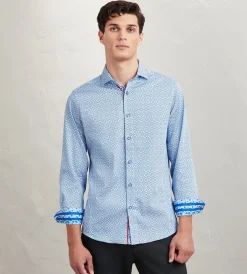 Jermyn & Bond Casual Shirts*Modern Fit Long Sleeve Printed Casual Shirt Blue