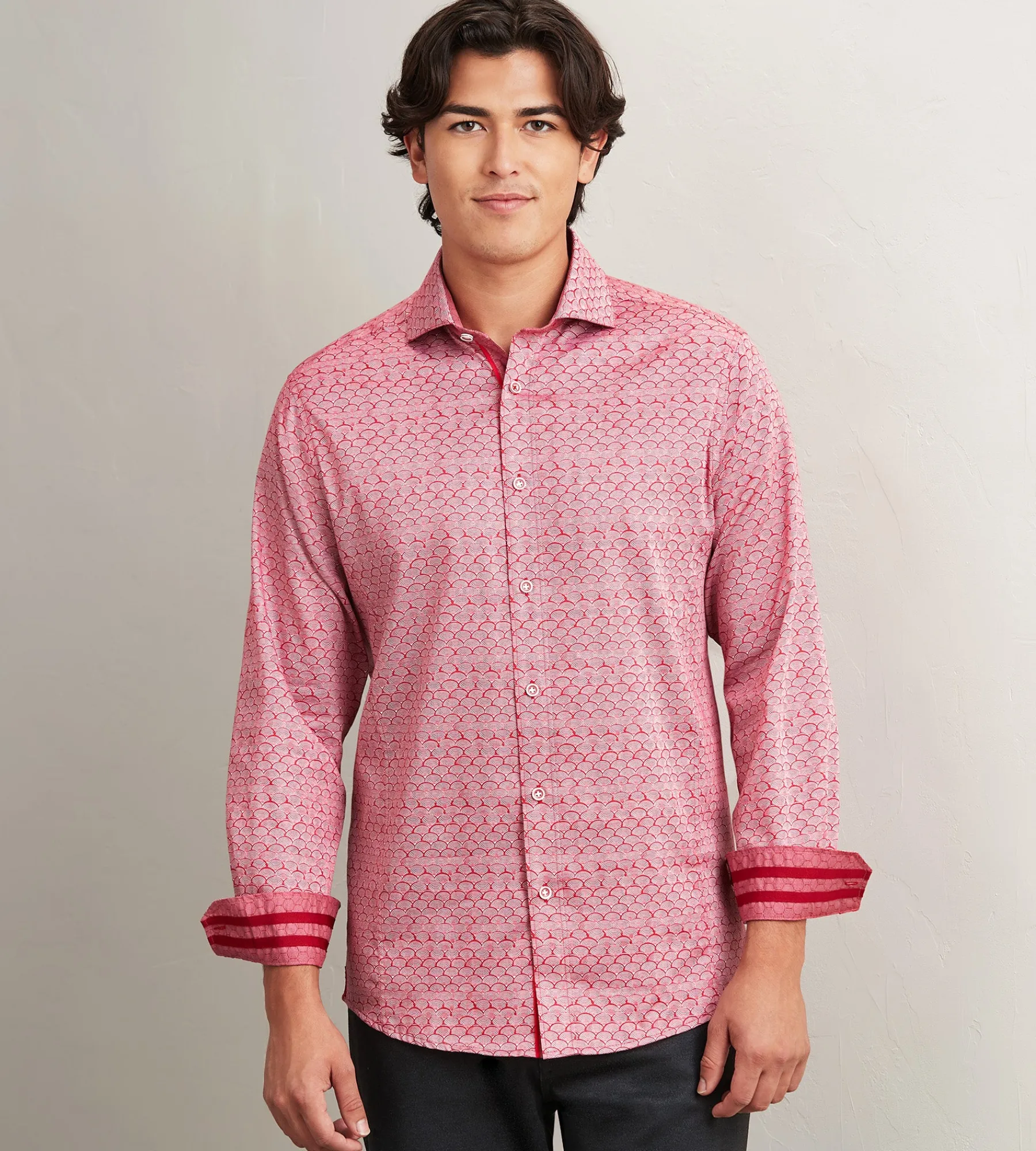 Jermyn & Bond Casual Shirts*Modern Fit Long Sleeve Printed Casual Shirt Red