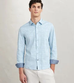 Hechter Paris Casual Shirts*Modern Fit Long Sleeve Textured Pattern 360 Stretch Casual Shirt Light blue