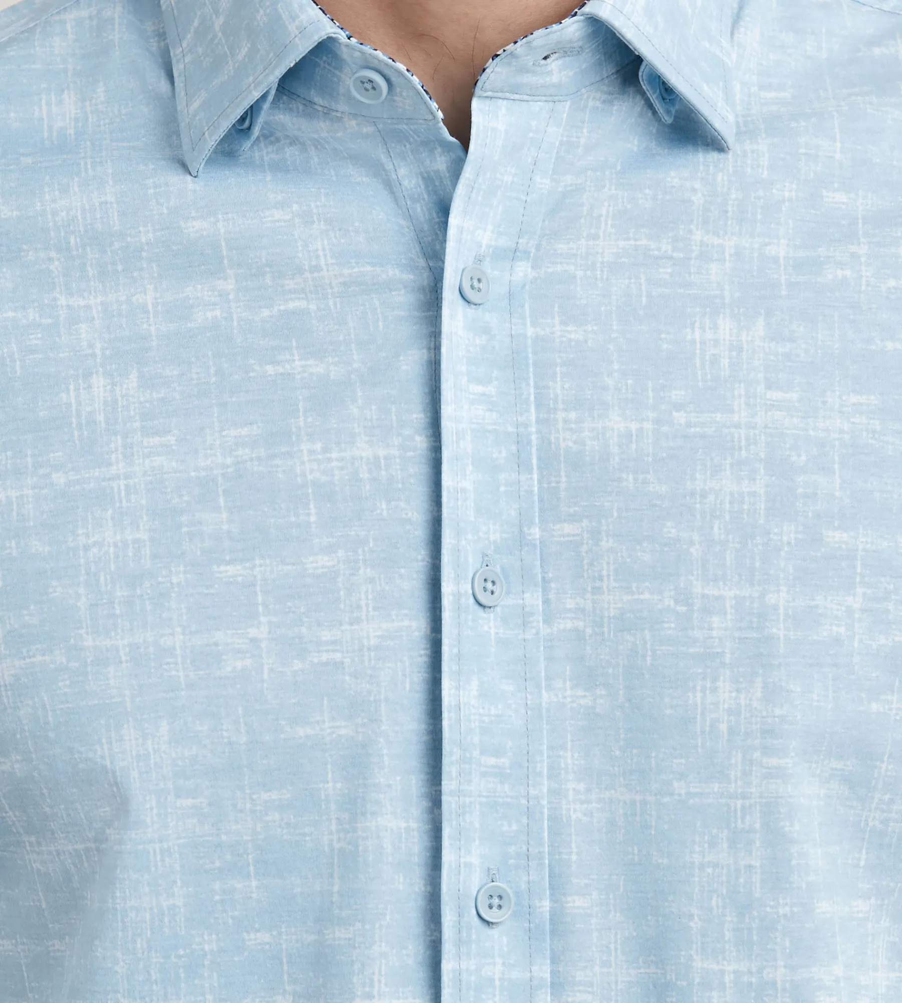 Hechter Paris Casual Shirts*Modern Fit Long Sleeve Textured Pattern 360 Stretch Casual Shirt Light blue