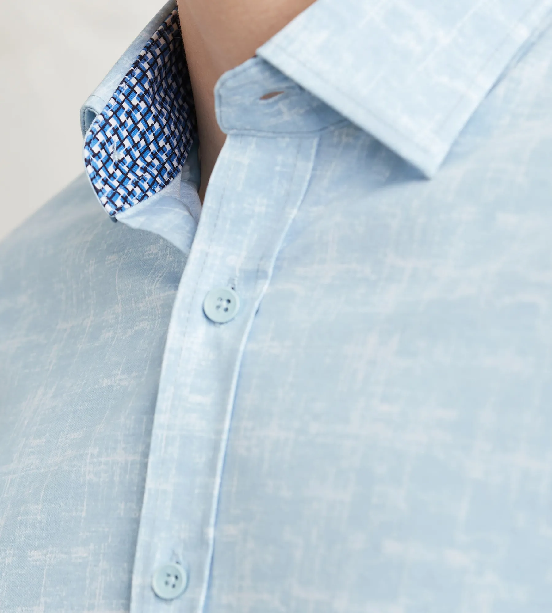Hechter Paris Casual Shirts*Modern Fit Long Sleeve Textured Pattern 360 Stretch Casual Shirt Light blue