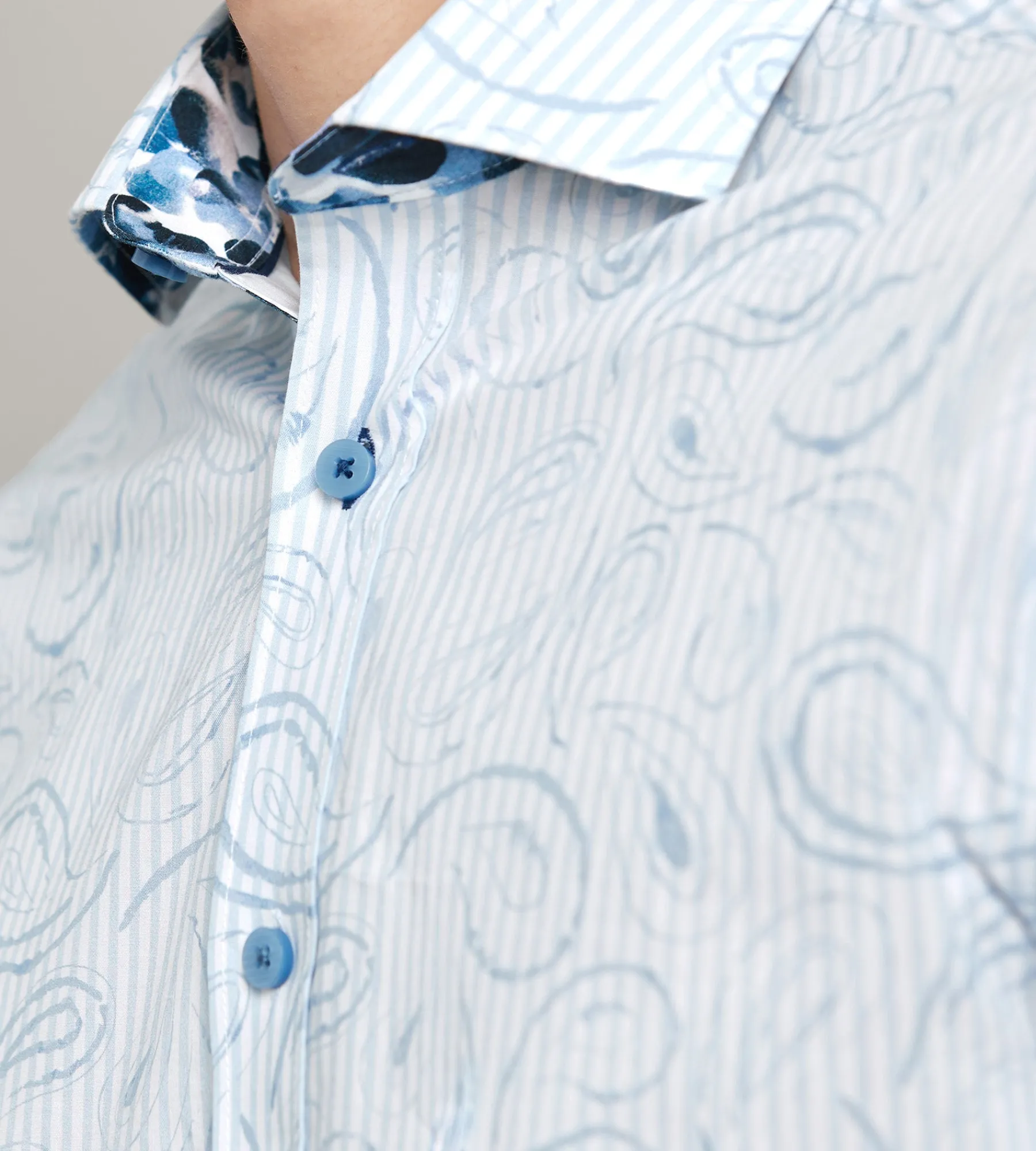 Jermyn & Bond Casual Shirts*Modern Fit Long Sleeve Water Colour Casual Shirt Light blue