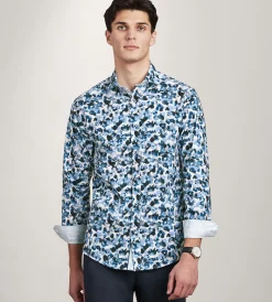 Jermyn & Bond Casual Shirts*Modern Fit Long Sleeve Water Colour Casual Shirt Dark blue
