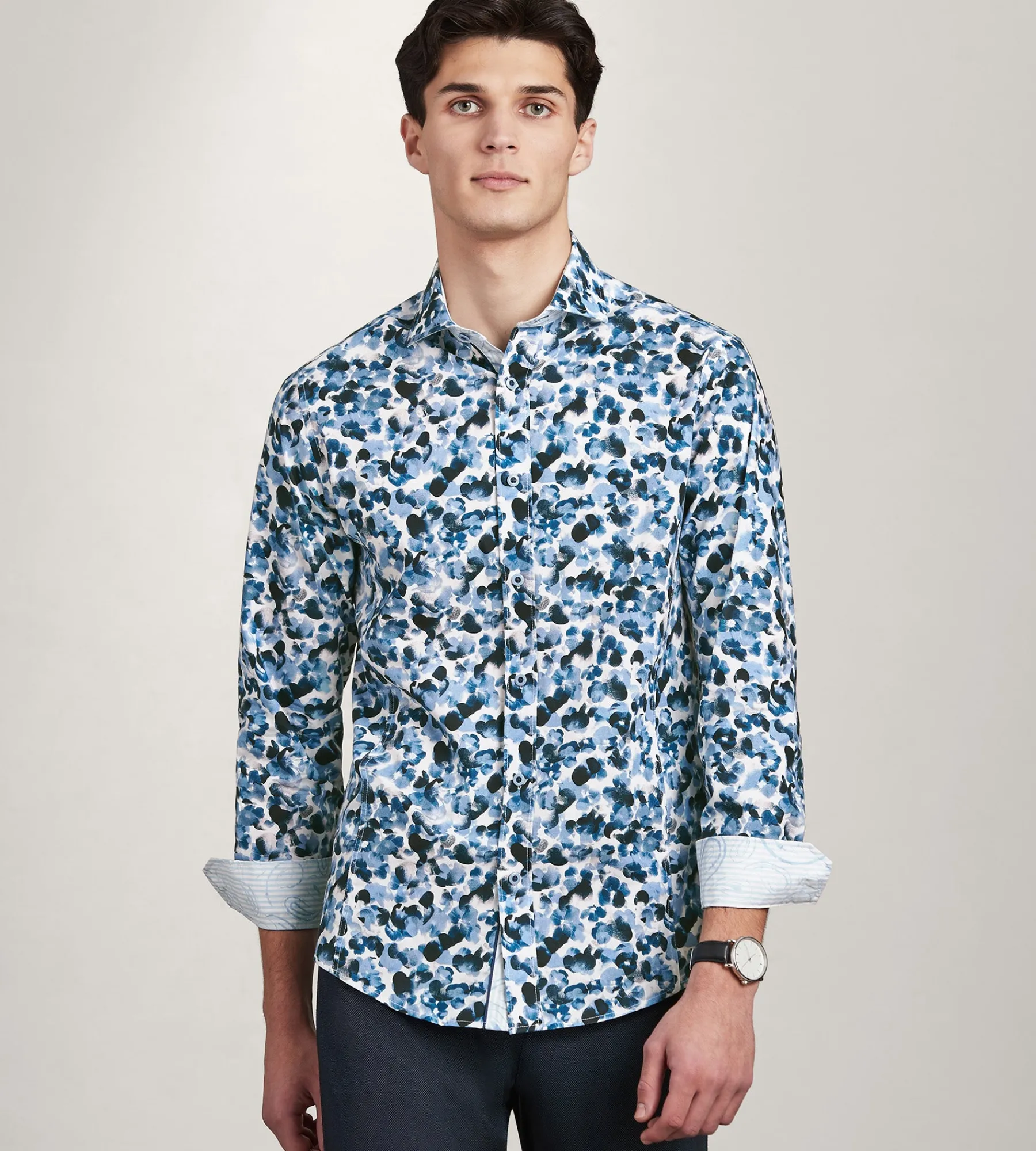 Jermyn & Bond Casual Shirts*Modern Fit Long Sleeve Water Colour Casual Shirt Dark blue