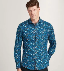 Jermyn & Bond Casual Shirts*Modern Fit Long Sleeve Water Colour Casual Shirt Navy