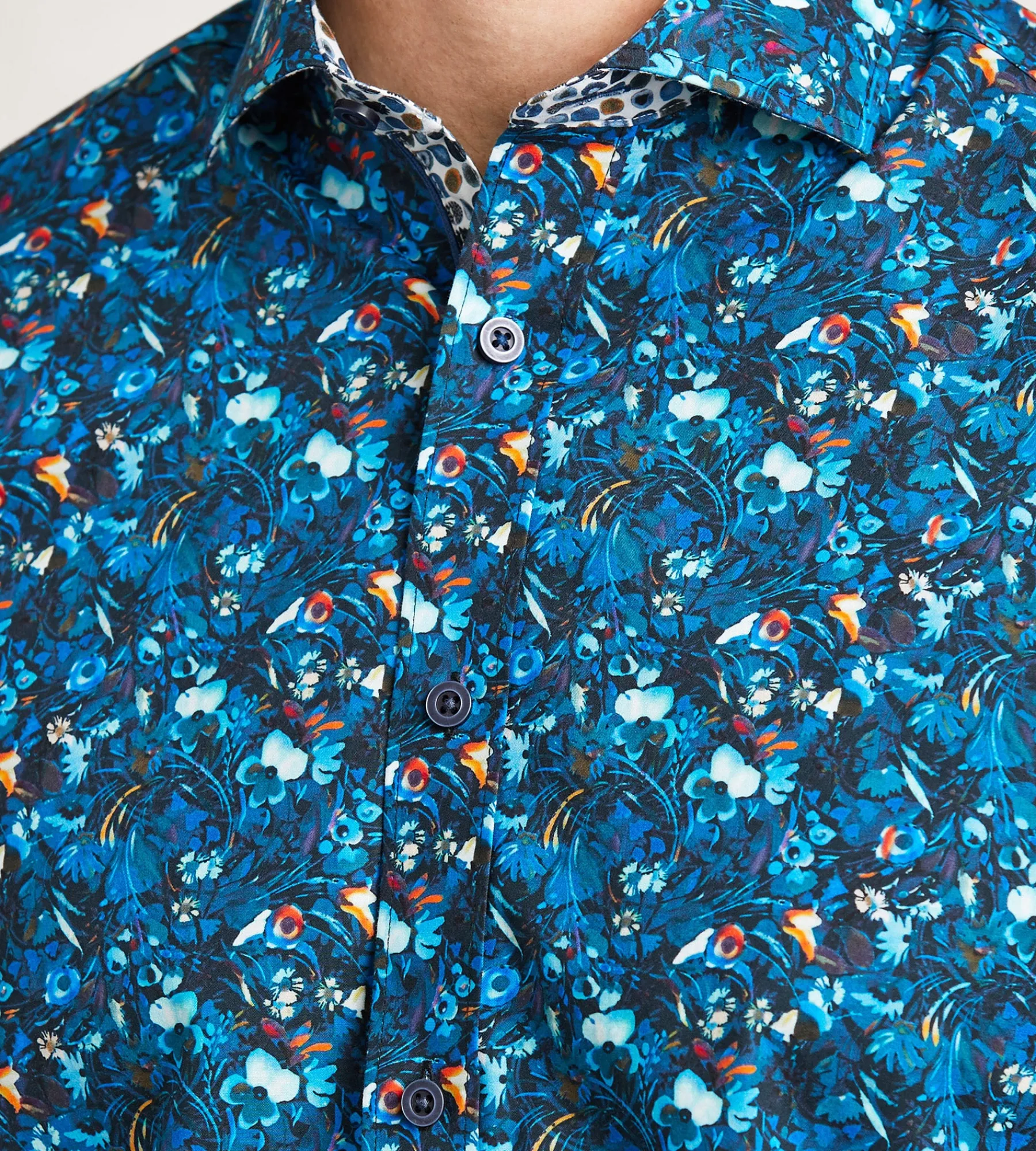 Jermyn & Bond Casual Shirts*Modern Fit Long Sleeve Water Colour Casual Shirt Navy