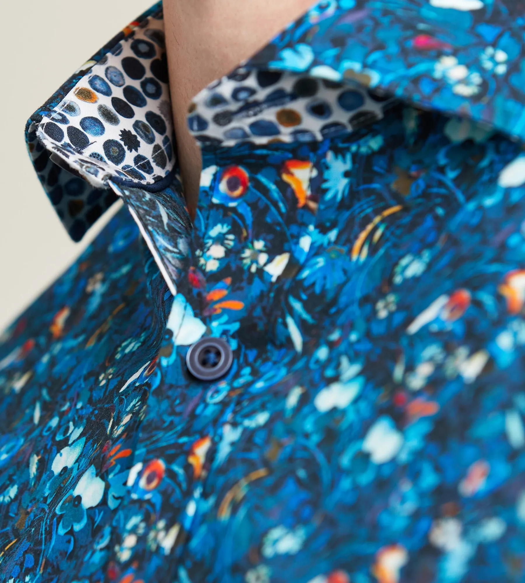 Jermyn & Bond Casual Shirts*Modern Fit Long Sleeve Water Colour Casual Shirt Navy