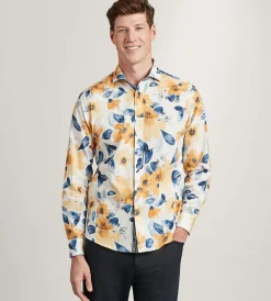 Jermyn & Bond Casual Shirts*Modern Fit Long Sleeve Water Colour Casual Shirt Yellow