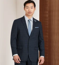 G Grafton Suit Separates*Modern Fit Navy Windowpane Suit