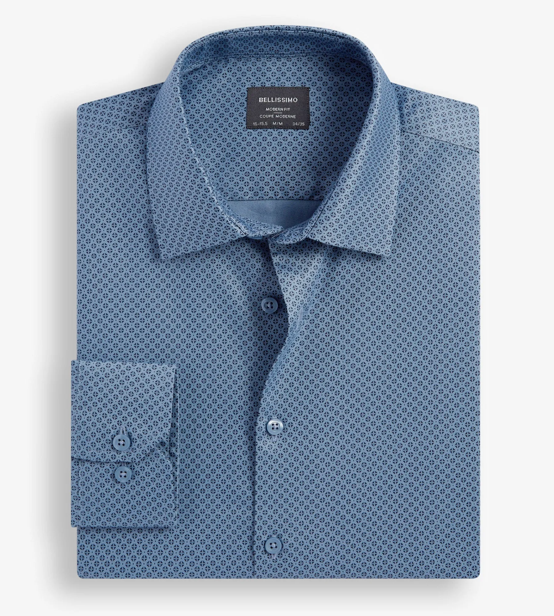 Bellissimo Dress Shirts*Modern Fit Non-Iron Printed Sateen Dress Shirt Oxford blue