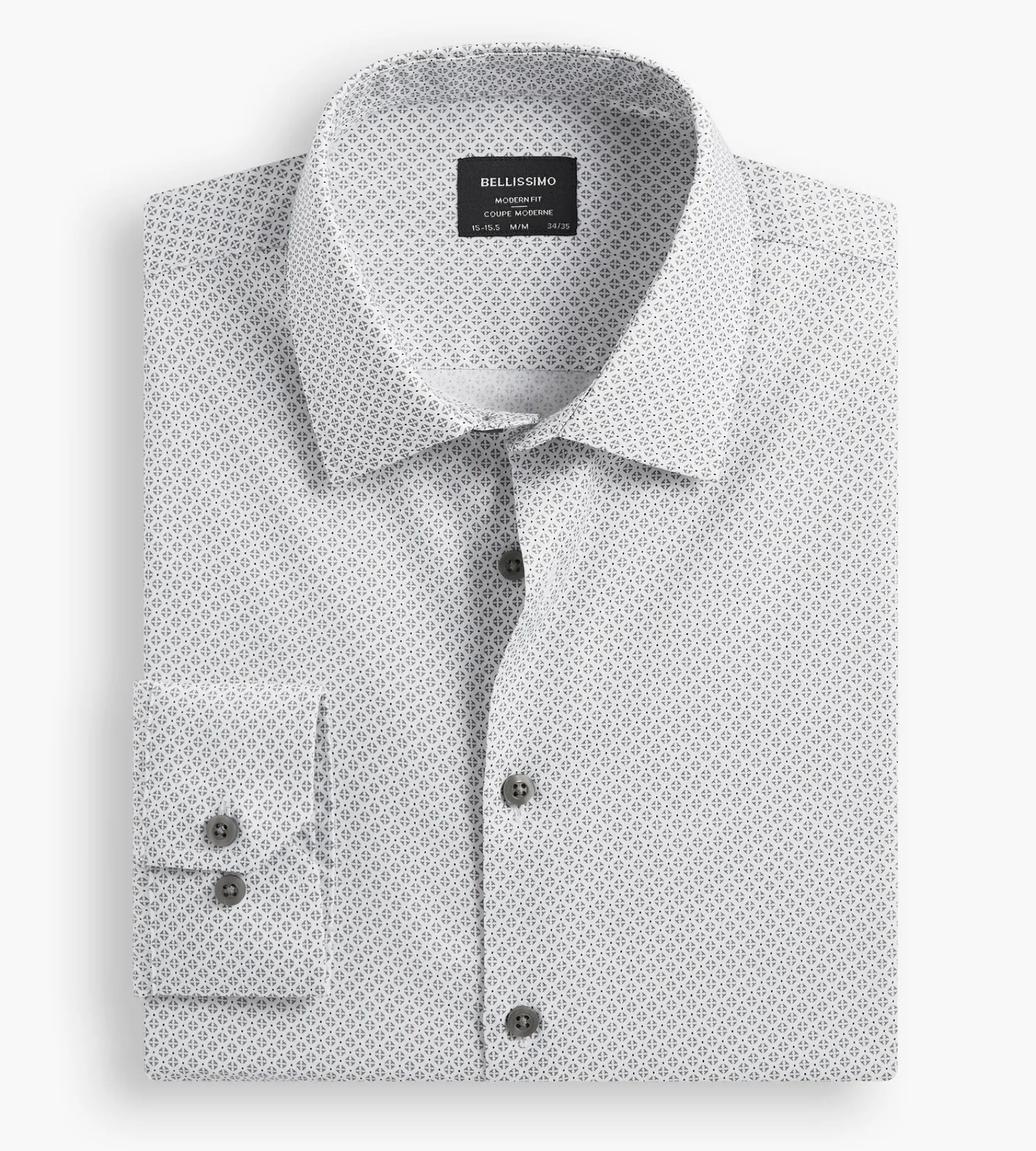 Bellissimo Dress Shirts*Modern Fit Non-Iron Printed Sateen Dress Shirt White