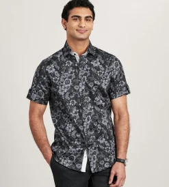 Jermyn & Bond Short Sleeve Shirts|Casual Shirts*Modern Fit Short Sleeve Floral Pattern Casual Shirt Dark grey