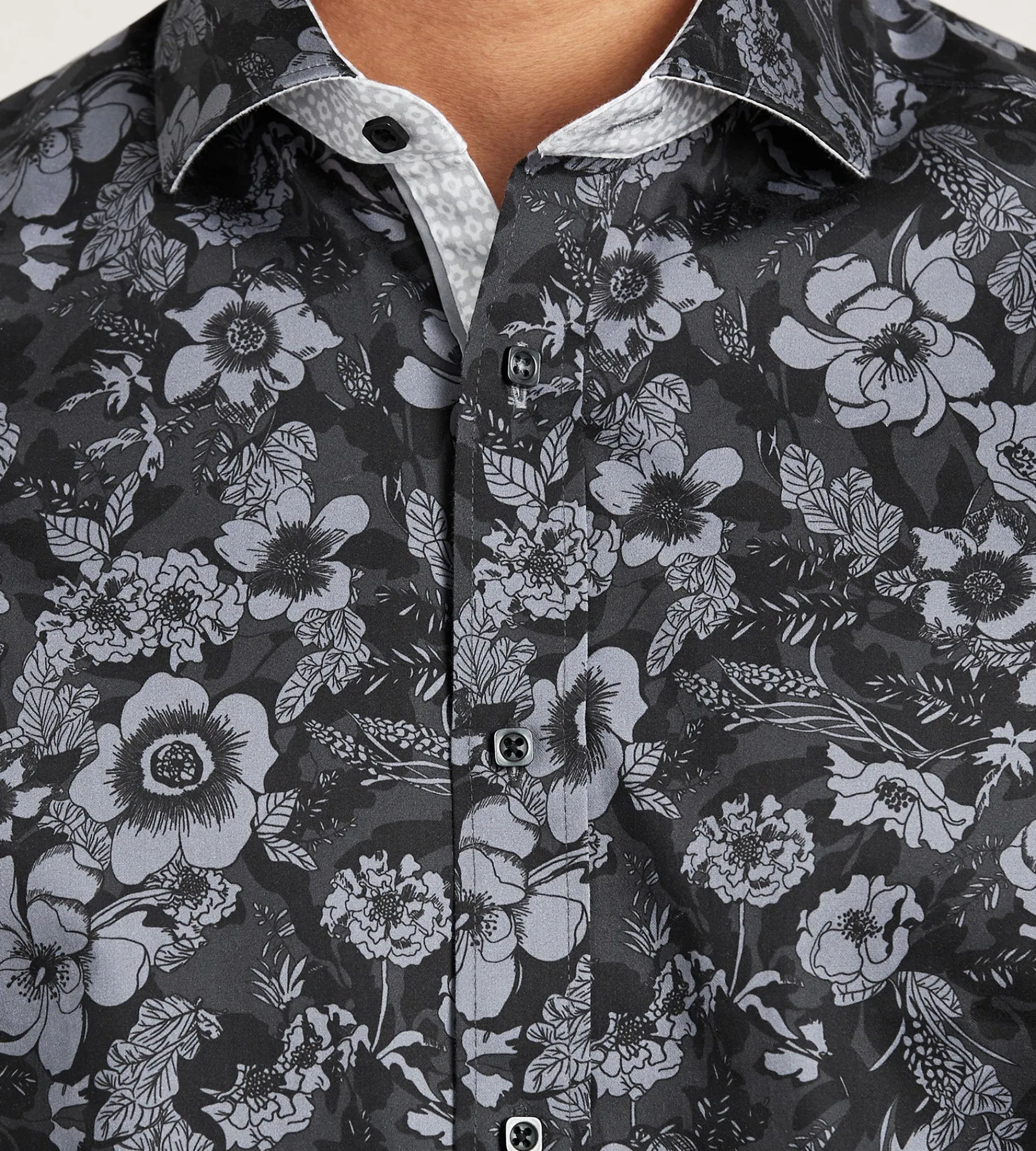 Jermyn & Bond Short Sleeve Shirts|Casual Shirts*Modern Fit Short Sleeve Floral Pattern Casual Shirt Dark grey