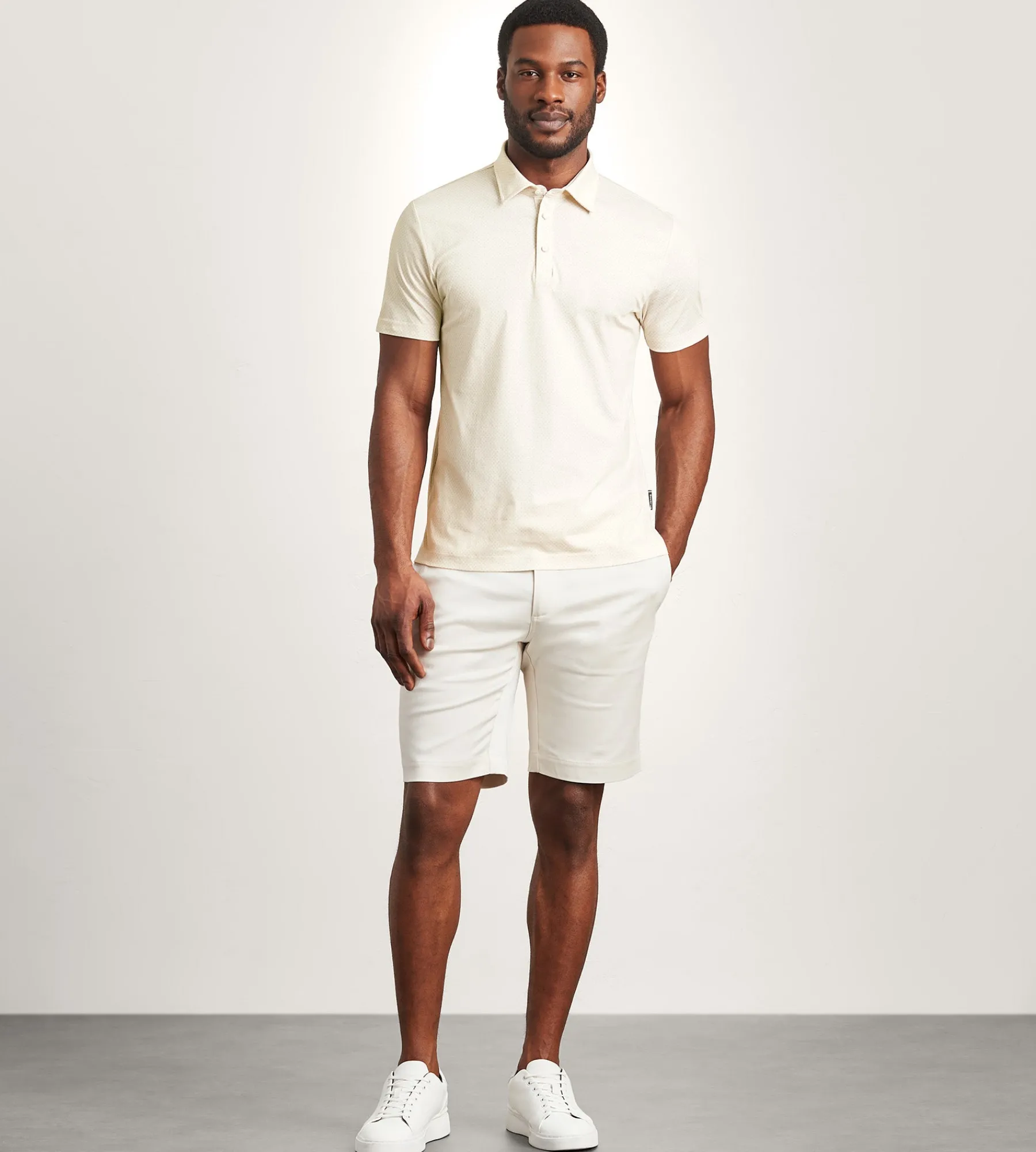 Hechter Paris Polos*Modern Fit Short Sleeve Geo Pattern Structured Collar Polo Sand