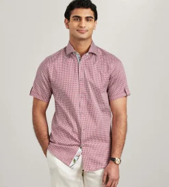 Jermyn & Bond Short Sleeve Shirts|Casual Shirts*Modern Fit Short Sleeve Geo Pattern Casual Shirt Raspberry