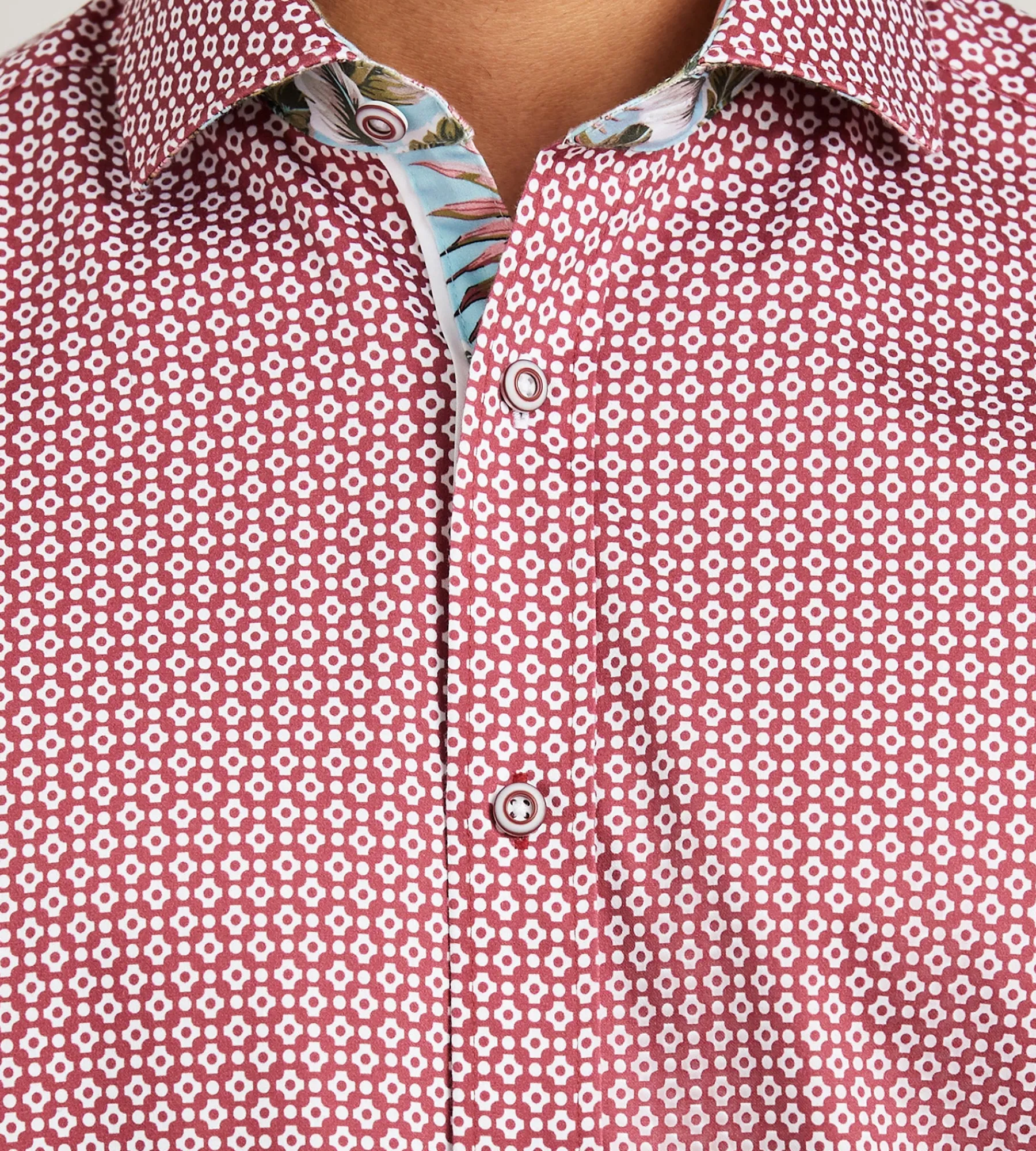 Jermyn & Bond Short Sleeve Shirts|Casual Shirts*Modern Fit Short Sleeve Geo Pattern Casual Shirt Raspberry