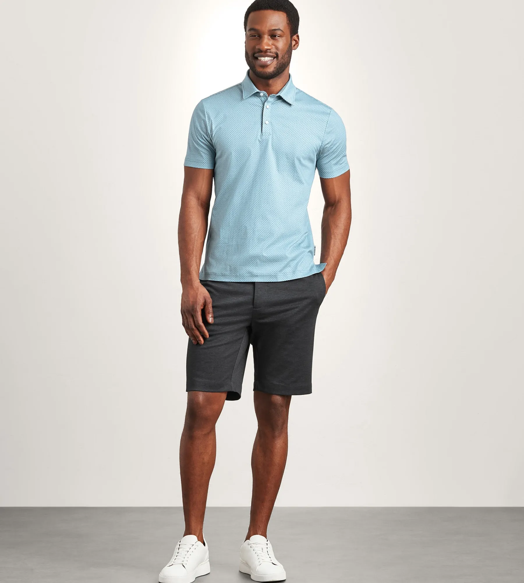 Hechter Paris Polos*Modern Fit Short Sleeve Geo Pattern Structured Collar Polo Dark teal